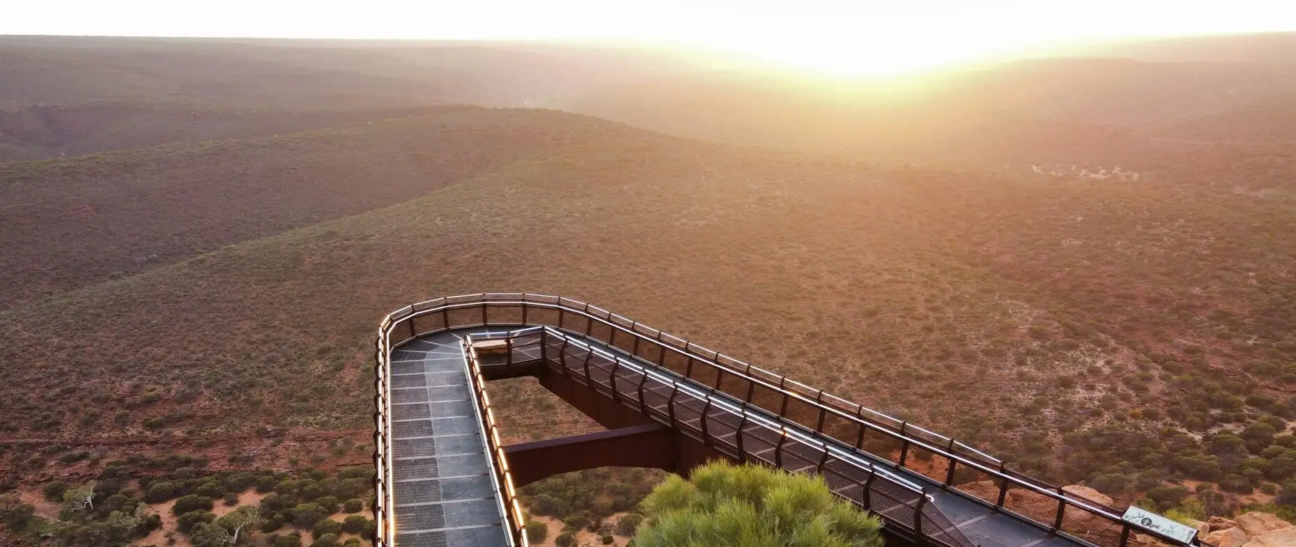 Kalbarri Skywalk bridge in Western Australia at sunrise